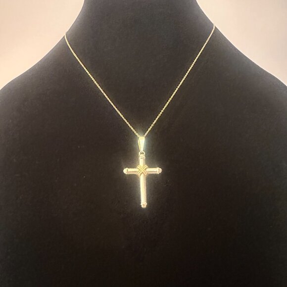 LARGE White and Yellow Gold 14k Cross - Picture 2 of 5